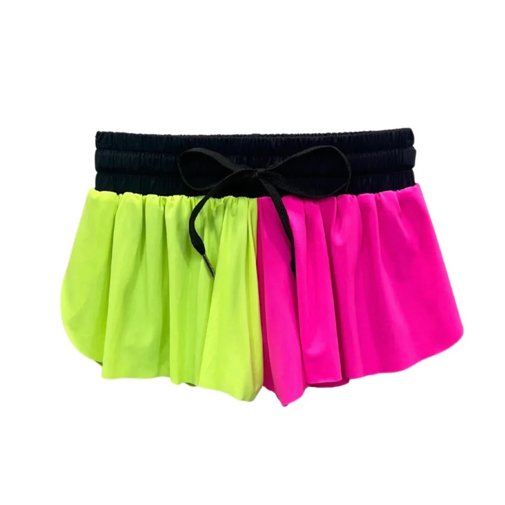 Katie J NYC Farrah Flutter / Butterfly / Flyaway Shorts - Hot Pink / Green - XS